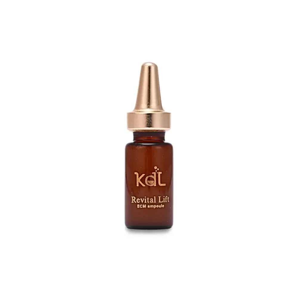 Close-up of KDL Revital Lift Booster brown glass ampoule containing concentrated peptide lifting essence.