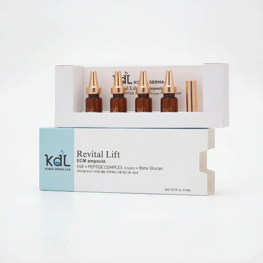 KDL Revital Lift Booster Ampoule Set with four vials — enriched with Peptides and Collagen to improve skin firmness and elasticity.
