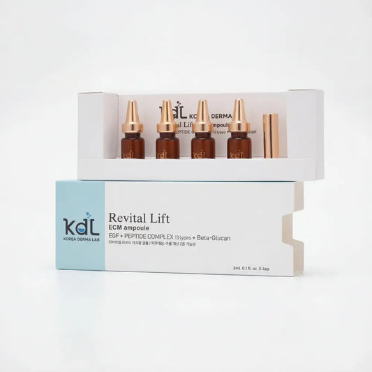 KDL Revital Lift Booster Ampoule Set with four vials — enriched with Peptides and Collagen to improve skin firmness and elasticity.