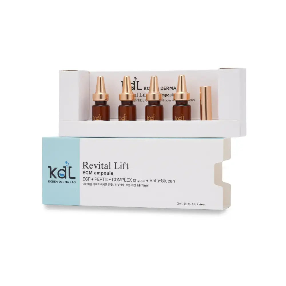 KDL Revital Lift Booster Ampoule Set with four vials — enriched with Peptides and Collagen to improve skin firmness and elasticity.