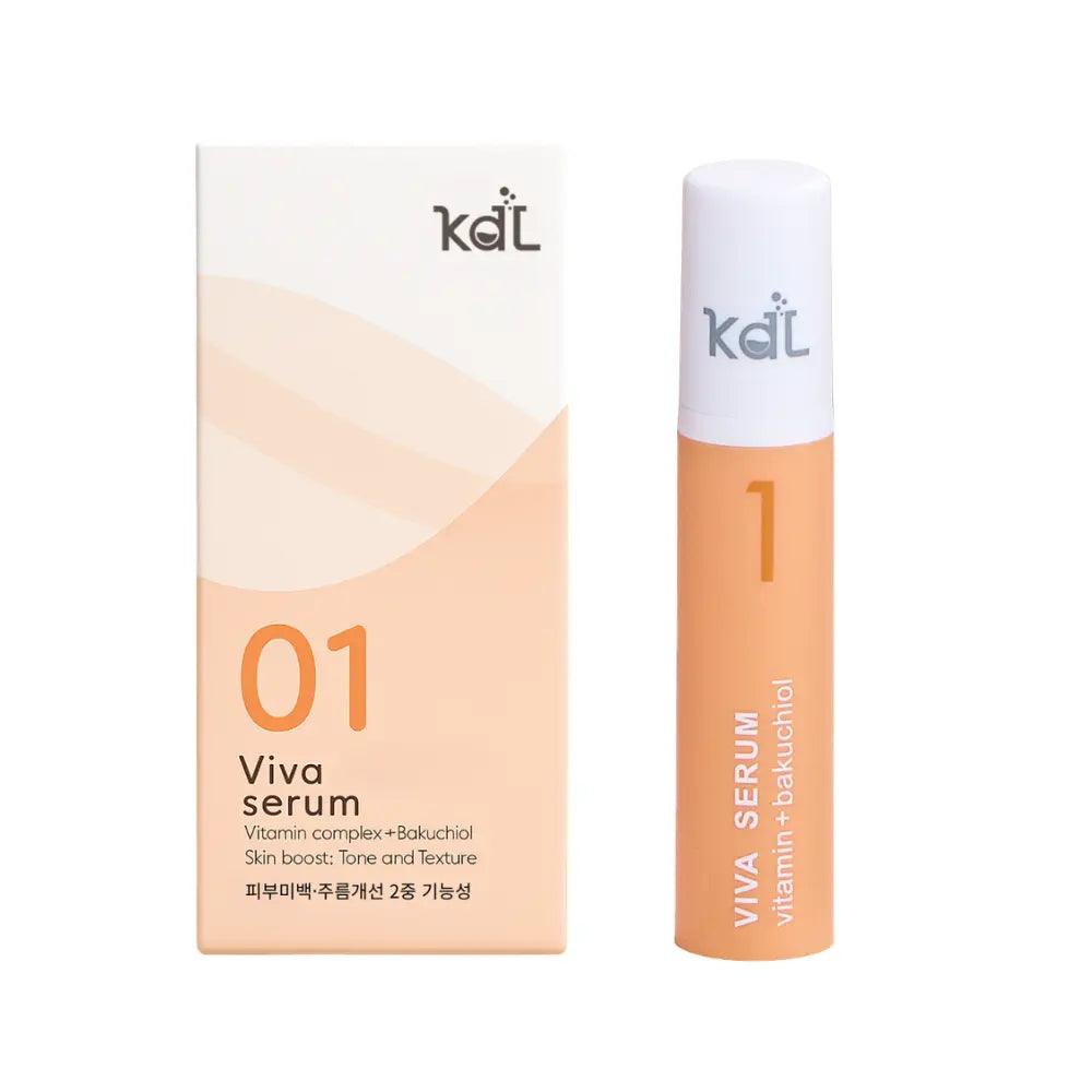 KDL Viva Vitamin Serum with packaging — formulated with Vitamin C and Bakuchiol to boost radiance and skin vitality.