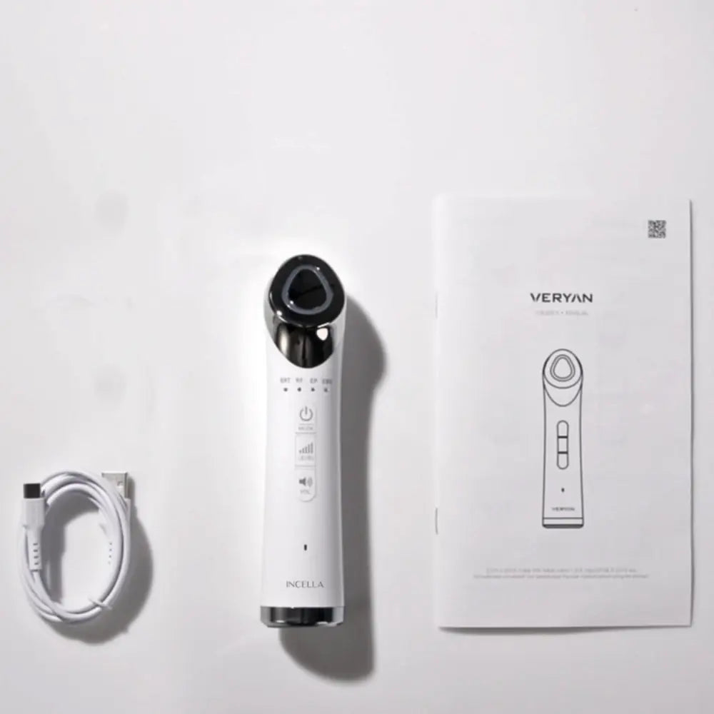 VERYAN PRO facial device set with charging cable and user manual for complete at-home skincare care