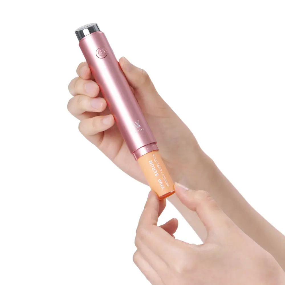 Using VERYAN Serum Stick with Viva Vitamin Serum to enhance absorption of brightening ingredients through electroporation.